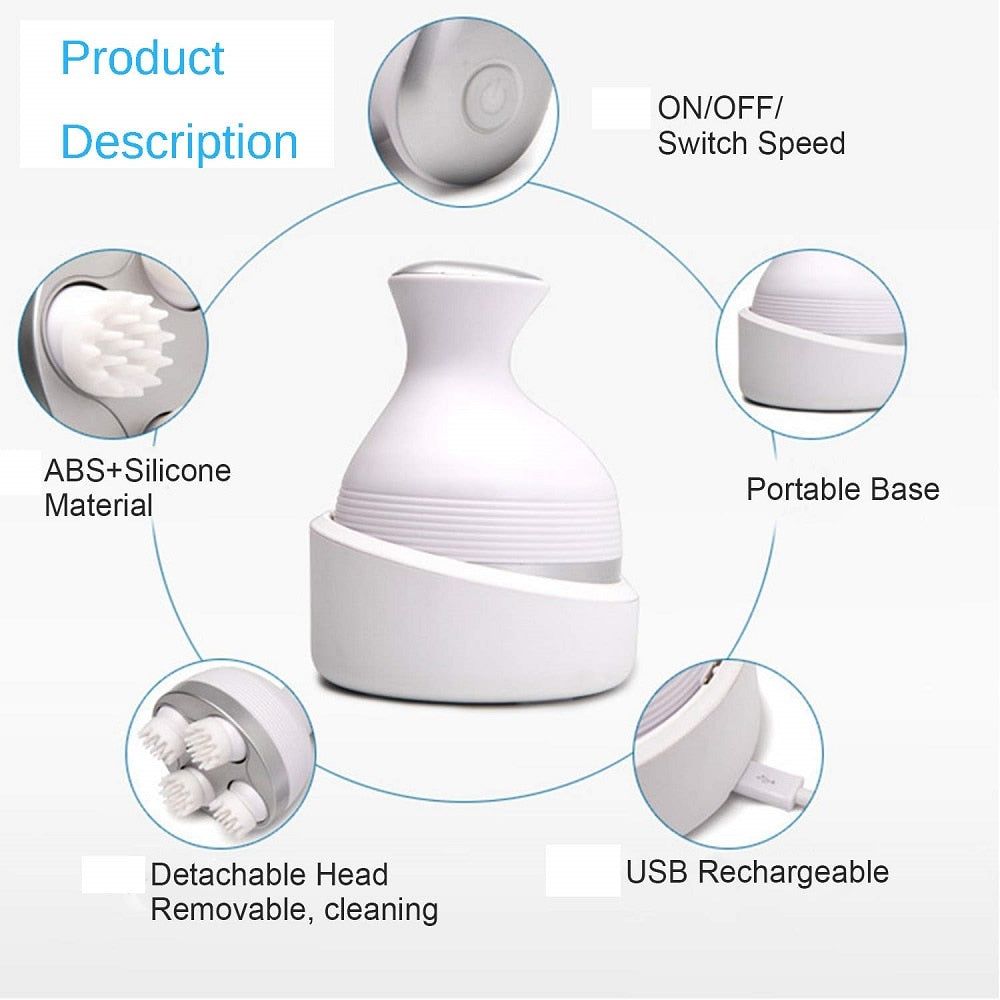 Electric Scalp Massager With 4 Moveable Massage Cluster Rechargeable Portable Washable Head Massager To Relieve Fatigue And Hair Loss