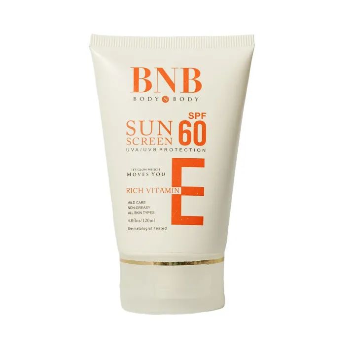 BNB Sunscreen SPF-60 with Vitamin E – Broad Spectrum UVA/UVB Protection | Non-Greasy & Nourishing Formula