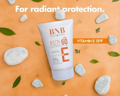 BNB Sunscreen SPF-60 with Vitamin E – Broad Spectrum UVA/UVB Protection | Non-Greasy & Nourishing Formula